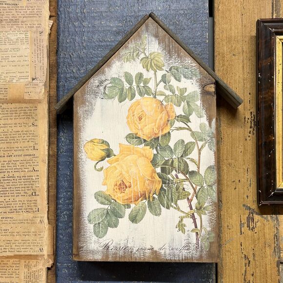 Hand-Painted Rose House Decor Wall Hanging Rustic Chic Cottage Style - Picture 1 of 3
